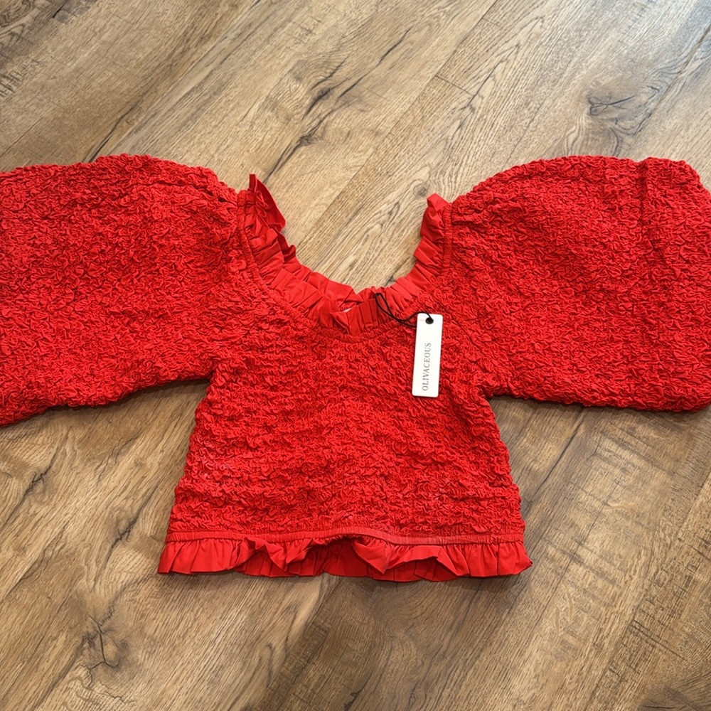 Olivaceous Emmy Puff Sleeve Top - Red